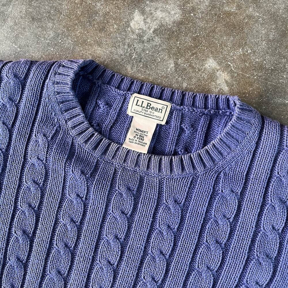 Vintage 90S L.L. Bean Cableknit Letterman sweater, Blue Comfy No Flaws